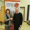 Jill Hargrove of the FNHA expressing appreciation to Brent Wilson of the Gregg Centre who spoke on World Wars |One and Two and their effect on northside Fredericton. Mr. Wilson was the February 2015 speaker. 